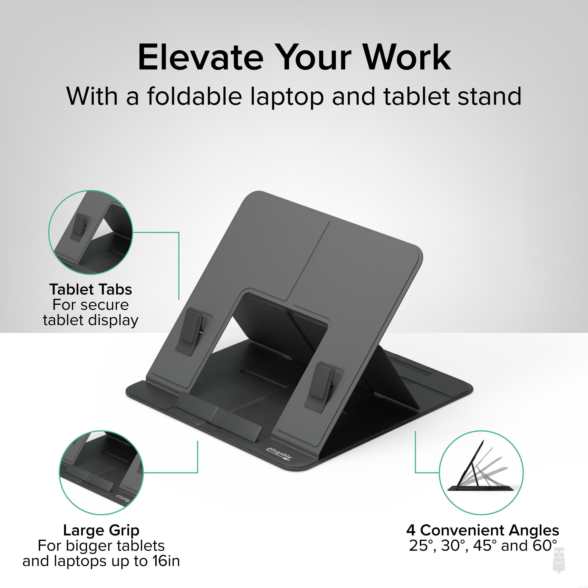 Plugable Drawing Tablet Stand Folio, Portable Foldable Laptop Stand with 4 Adjustable Angles, iPad Holder Stand for Laptop and Tablets Up to 16", iPad Air, iPad Pro, MacBook Pro, Windows (PT-STANDX)