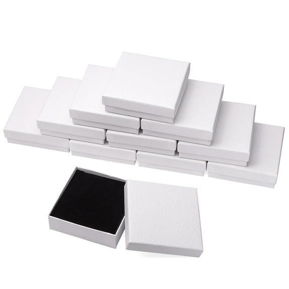 Cardboard Gift Boxes with Black Sponge inside Square White 9x9x2.9cm