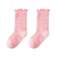 thumbnail image 2 of Baby Girls Frilly Ruffle Mesh Calf Socks Single Pair Hollow Heart Vent Moisture Wicking Non Tight Elastic Cuff Anti Blister Summer Casual Socks for Kids 3 To 9 Years Old Pink M, 2 of 9