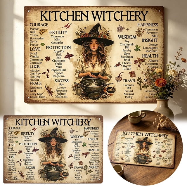 Outdor Putuo 1pc " Kitchen Witchery" Metal Sign – Witch Wall Art For Kitchen Coffee Bar Home