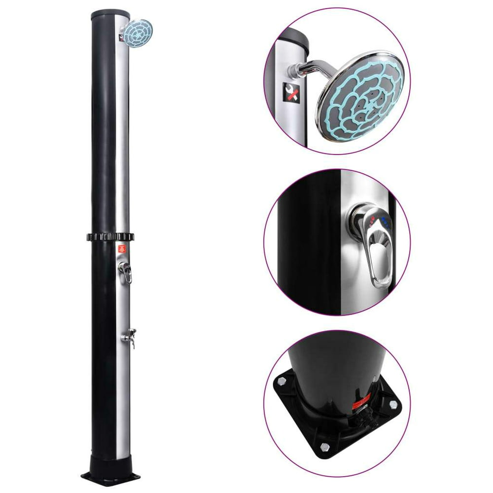vidaXL Outdoor Solar Shower with Shower Head and Faucet Black/Black and