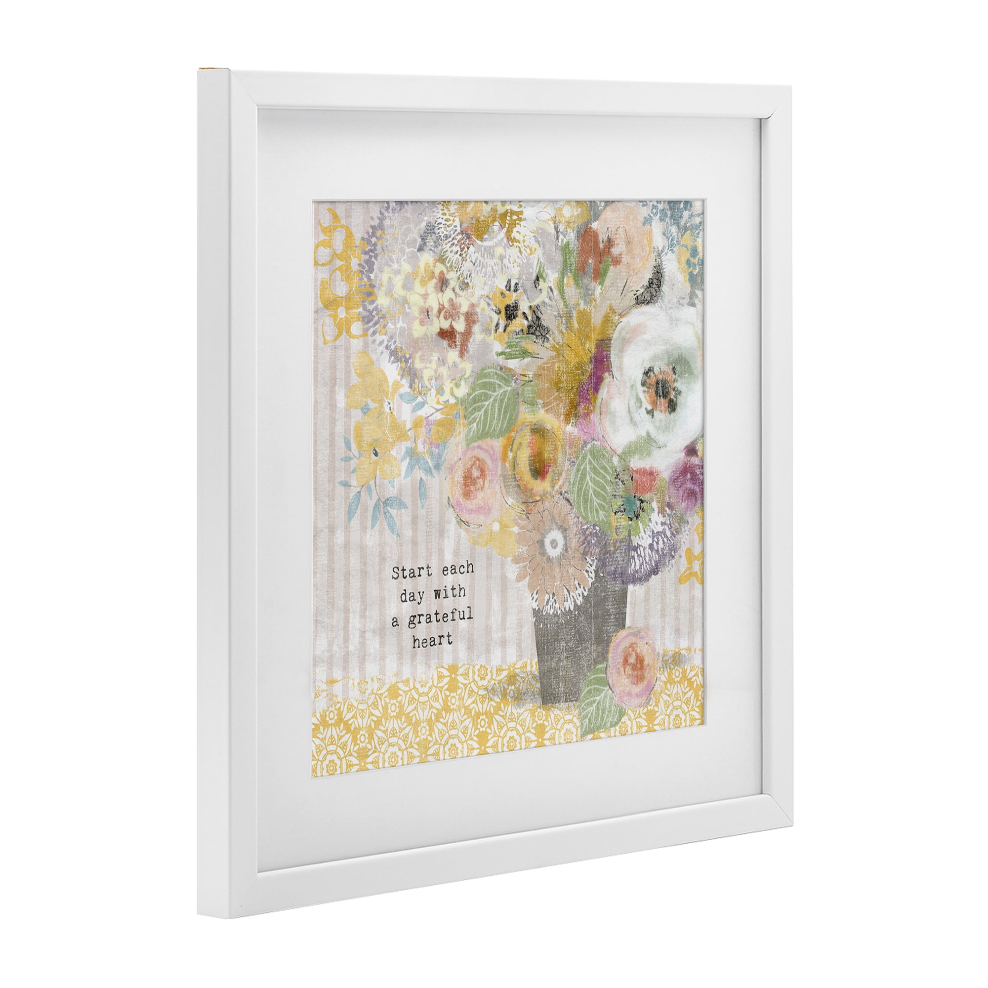 Stupell Industries Floral Inspirations Grateful Heart White Framed Print Under Glass, design by Suzanne Nicoll