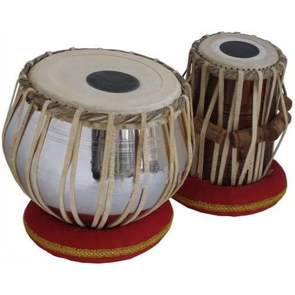 Handmade Tabla Dugga Set Dayan Wood Bayan Drum Heavy Hammer Cushions (Silver)