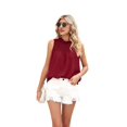 thumbnail image 1 of Womens Ruffle Neck Tank Tops Shirred Frill Dot Sleeveless Blouse Shirts Wine red XL, 1 of 8