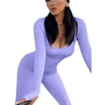thumbnail image 4 of Fortune Women Bodysuits Ribbed Knit Bodycon Jumpsuits Long Sleeve One Piece Romper, 4 of 9