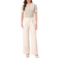 thumbnail image 2 of INSPIRE CHIC Contrast Trim Short Sleeve Cardigan Sweater for Women's Summer Cardigans Knit Sweaters Tops S Beige, 2 of 6