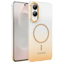 Designed for Samsung Galaxy S25 Edge Magnetic Phone Case,Luxury Sparkle Bling Gradient GlitterDesign,Compatible with Mag-Safe,Anti-Scratch Dust-Proof Shockproof Rugged Slim Clear Phone Case,Gold