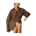 thumbnail image 2 of hirigin Fall Shirt Dresses for Women, Solid Color Lapel Long Sleeves Slim-Waist One-Piece for Ladies, White/Khaki/Brown, 2 of 3