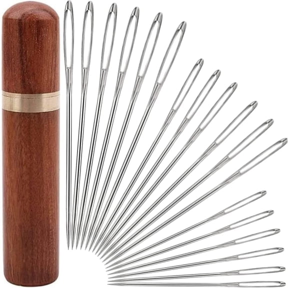 18-Pack 3-Size Large Eye Sewing Needles with Wooden Tube