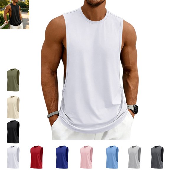 Mfakffe Mens Tank Top Fashion Round Neck Loose Comfy Breathable Gym Tank Top Quick Dry Sleeveless Versatile Fashion Fitness Sport Vest