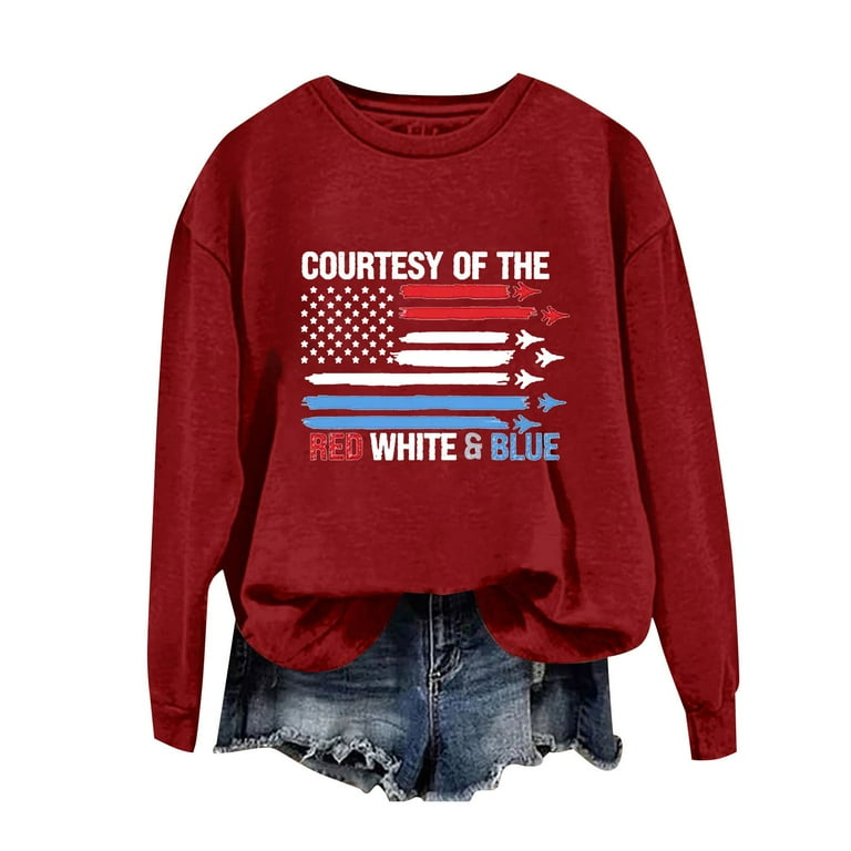 Sweatshirt Hoodies For Women Long Sleeve Crew Neck Winter Fall Ladies Fashion Round Neck Courtesy Of The Red White Blue Printed Top Hoodie Casual Tops Walmart