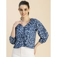 thumbnail image 3 of Moomaya Elegant Printed Sweetheart Neck Georgette Top - 3/4 Sleeves, Party Top, 3 of 9