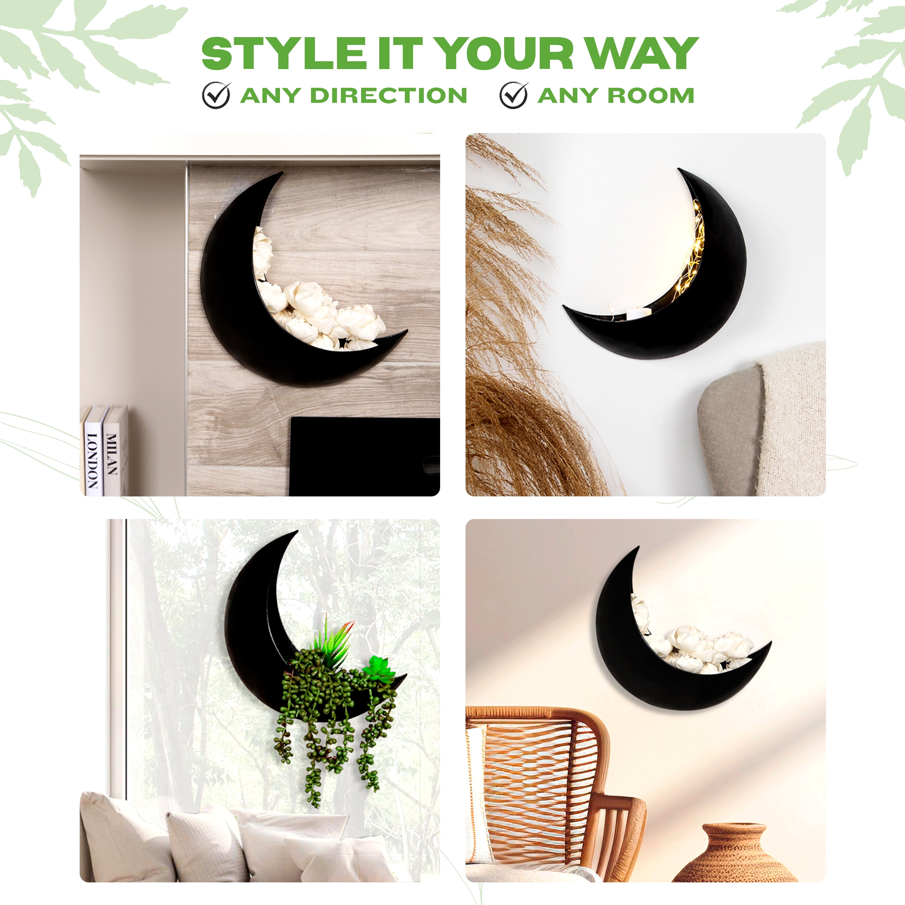 Wall Planter - Window Planter - Hanging Moon Planter - Boho Hanging Planters for Indoor Plants, Succulents, Air Plant, Cactus, Faux, Artificial Plants -Witchy Gifts for Women, Birthdays,Plant Lovers