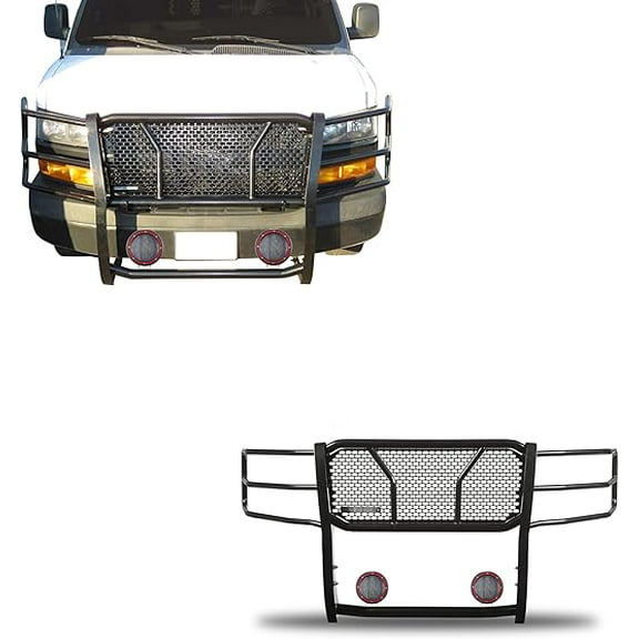 Black Horse RUGGED HD Grille Brush Bumper Guard Modular Black Come W/Pair of 5.3"LED Light Compatible with 03-14 Express 1500|03-24 Express 2500/3500|09-24 Express 4500/Express Cargo-RU-GV02MA-B-PLFR