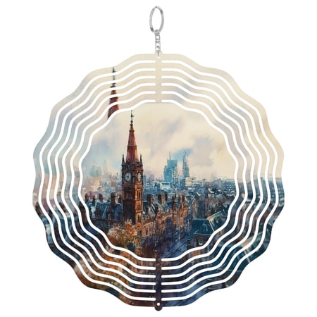 Manchester Old Trafford Area 3D Wind Spinner Metal Hanging Sculpture Outdoor Patio Decor Football City Gift