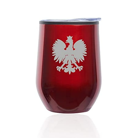 

Stemless Wine Tumbler Coffee Travel Mug Glass with Lid poland Polish EAGLE (Red)