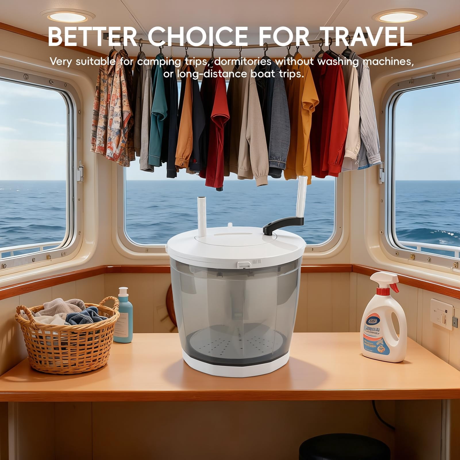 2 in 1 Portable Manual Washing Machine,No Electricity Needed, Suction Cup Base,4.4lbs Wash Capacity,Portable Washer & Spin Dryer for Camping, Dorm, Travel