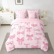 Erosebridal Girly Pink Bowknot Bedding Twin Size, Cute Princess Bed in a Bag Twin size, Ribbon Decor, Reversible 7-Piece