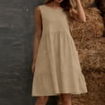 thumbnail image 4 of ClodeEU Women's Linen Blend Crinkle Sleeveless Crewneck Dress with Pockets ,Solid Color Casual Midi Dress Khaki,Womens Plus M, 4 of 6