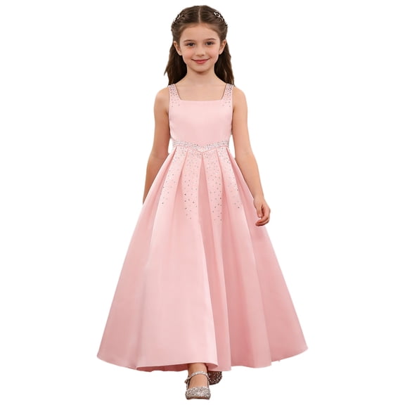 TiaoBug Flower Girl Bridesmaid Dresses Vintage Sleeveless Princess Dress Birthday Pageant Party Prom Ball Gown Pink 10