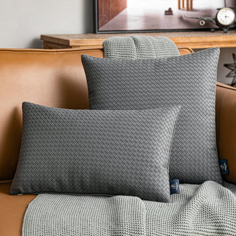 Phantoscope Modern Faux Leather Woven Square Cusion Solid