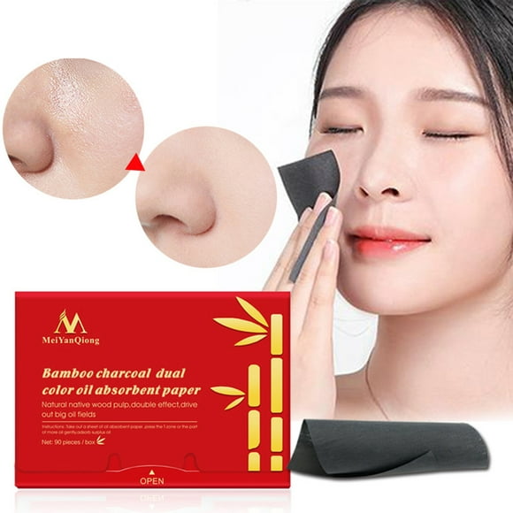 Funie 90Pcs Blotting Paper Slim Oil-controlled Delicate Bamboo Charcoal Oil Absorbing Sheet for Girl