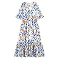 thumbnail image 4 of ITSAME Girls Floral Dress Crew Neck Ruffle 3/4 Sleeve Summer Flowy Casual A-Line Dress Orange Size 10, 4 of 7
