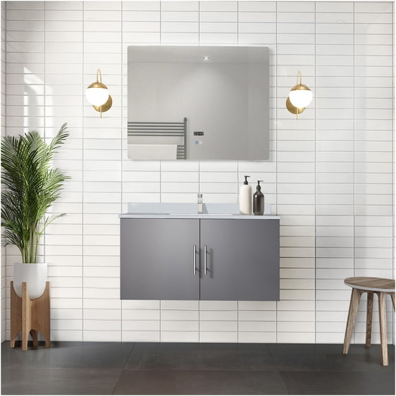 JERFIT 36 inch Modern Bathroom Vanity Set with White Quartz Countertop, Soft Closing Doors, Dark Gray Wood Storage Cabinet