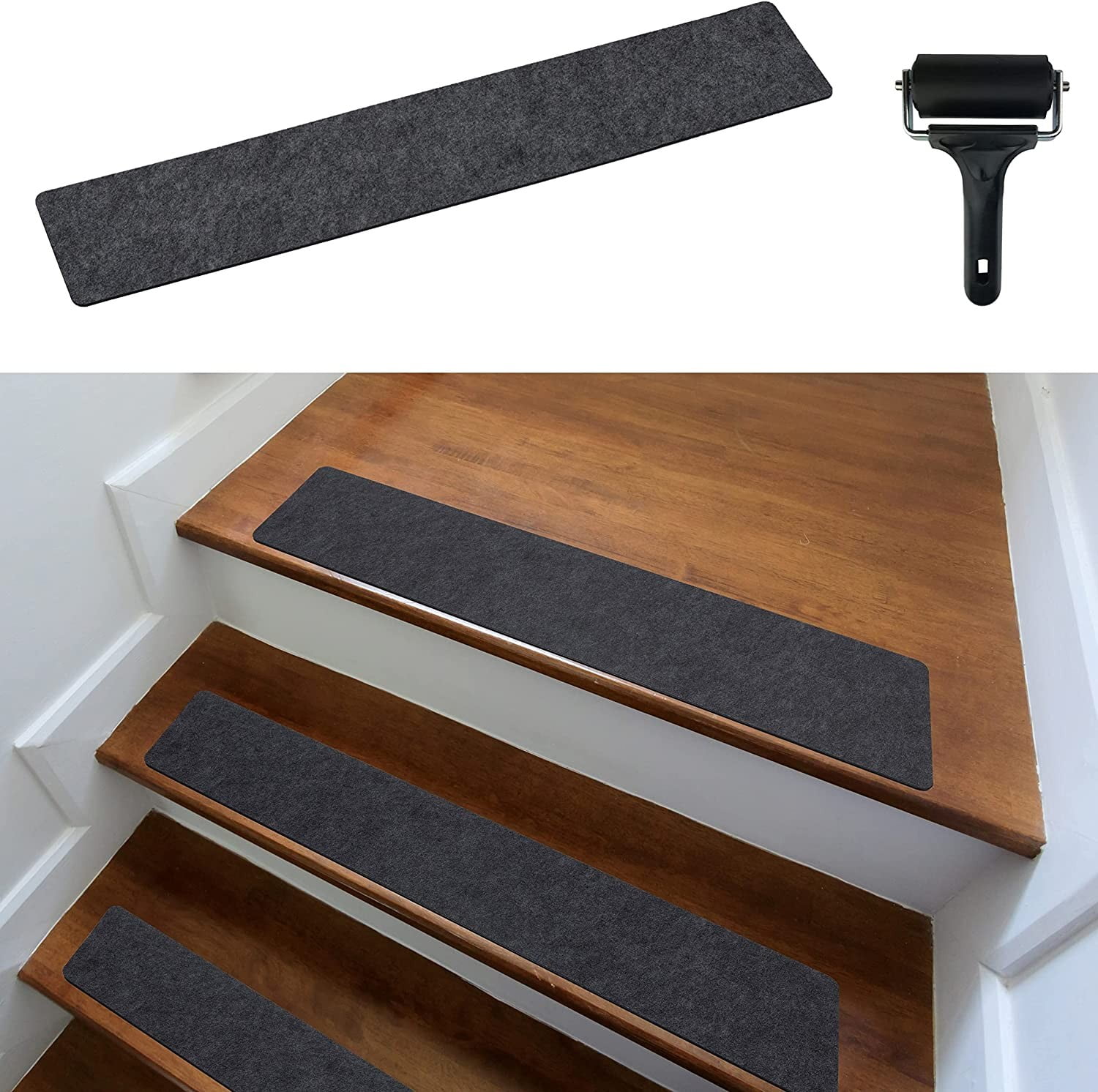 Stair Treads Mats Modern Set of 15 4*24in Large Felt SelfAdhesive