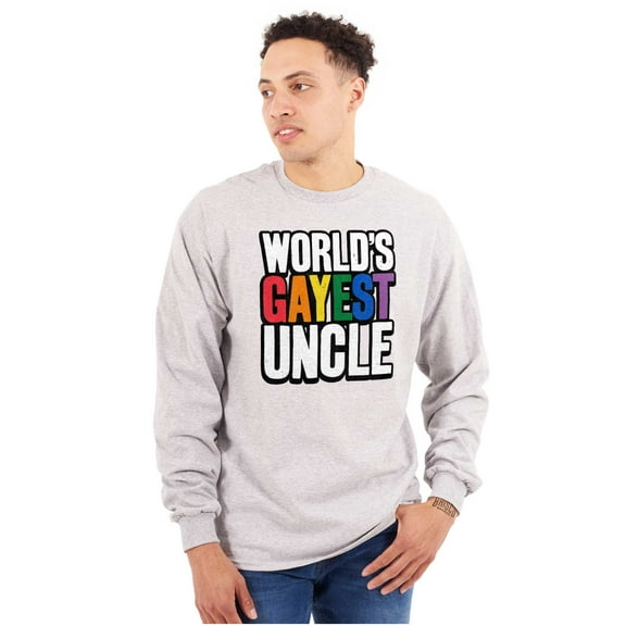 Worlds Gayest Uncle Birthday Pride Men's Big & Tall Long Sleeve Graphic Tee Brisco Brands 3X