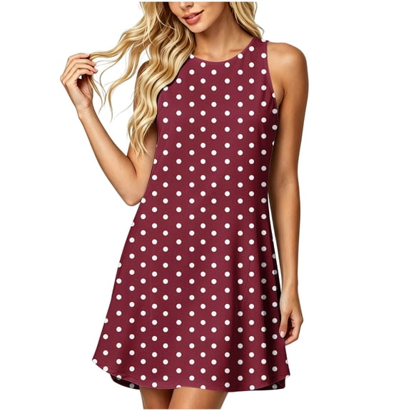 Lenpel Womens Summer Dresses Casual Crew Neck Sleeveless Tank Mini Dresses with Pockets Loose Soft Sundresses for Beach Vacation