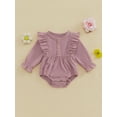 thumbnail image 4 of Baby Toddler Girls Spring Autumn Romper 3 6 12 18 Months Long Sleeve Round Neck Solid Color Button Jumpsuit, 4 of 9
