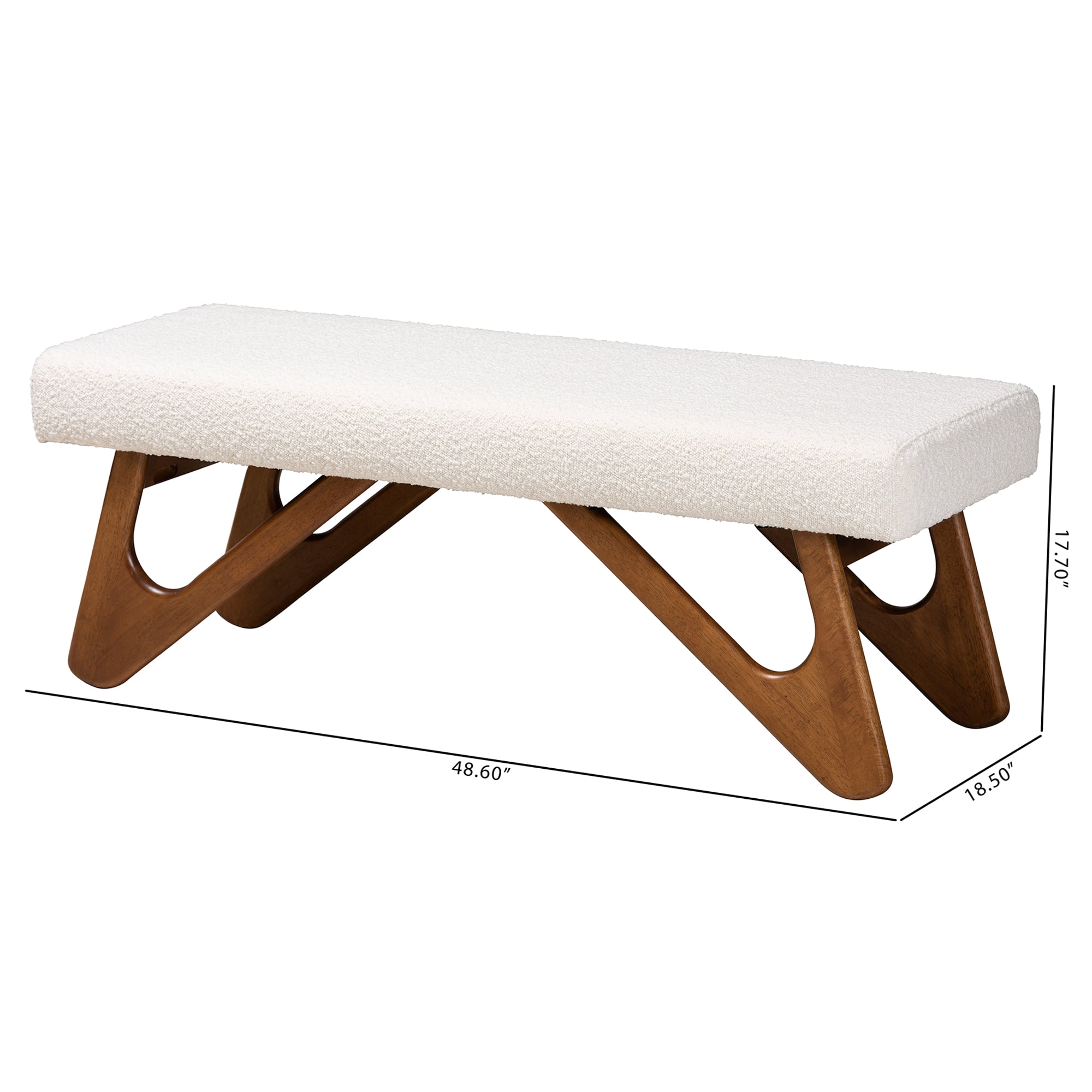 Baxton Studio Rika Japandi Cream Boucle Fabric and Walnut Brown Finished Wood Bench