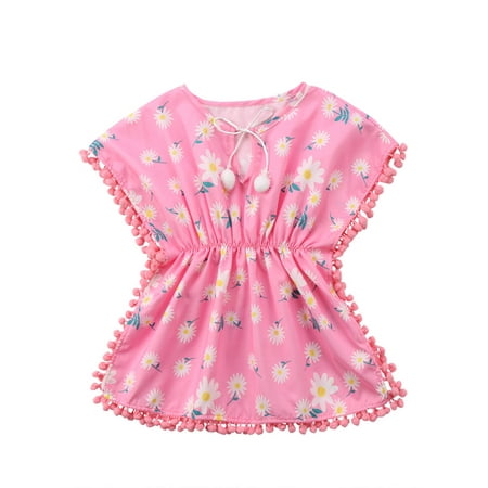 

Imcute Toddler Baby Girls Swimsuit Cover-up Beach Dresses Tassels Cover Up Pompom Poncho Rash Guards Pink 2-3 Years