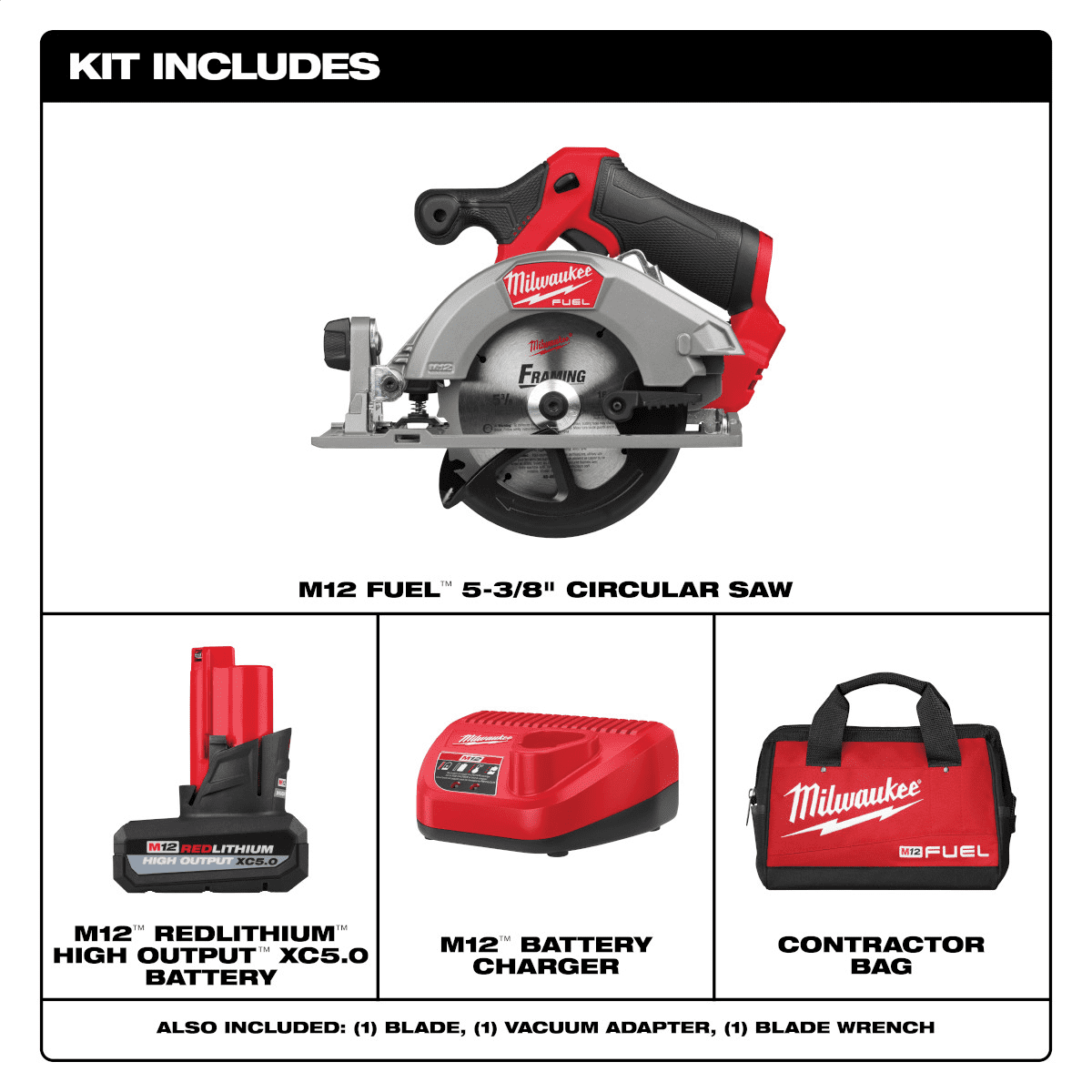 Milwaukee Tool M12 FUEL 5-3/8 Inch Circular Saw Kit