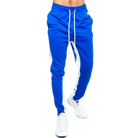 - Mens Hipster Poly Solid Stripe Drawsting Fashion Techno Track Pants 18121-1271-S-Royal Blue
