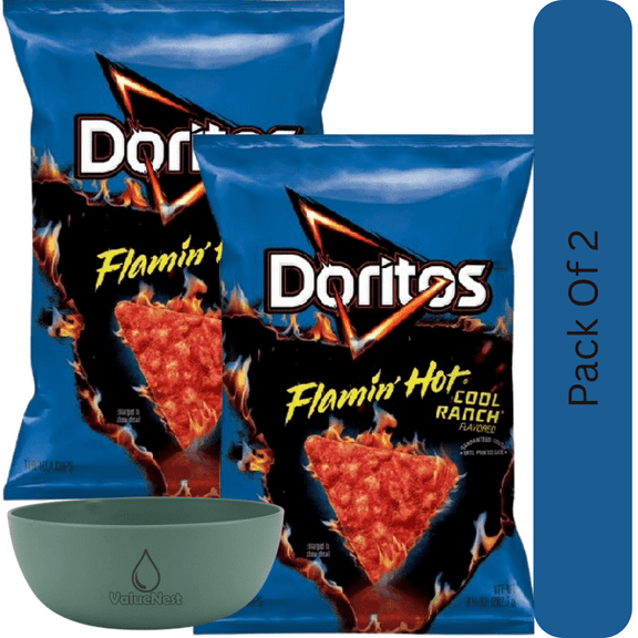 Doritos Flamin' Hot Cool Ranch Tortilla Chips, 9.25 oz Bag With Olive Green Bowl By ValueNest
