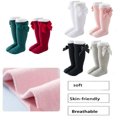 

6 Pairs Baby Socks Girls Big Bow Knee High Long Soft Cotton Tube Kids Sock Children Socks Toddlers-S (sole length:9-11CM)