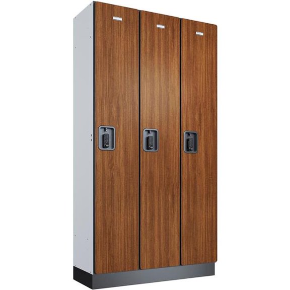 Global Industrial  1-Tier 3 Door Digital Wood Locker - 36 x 15 x 72 in. - Cherry - Assembled