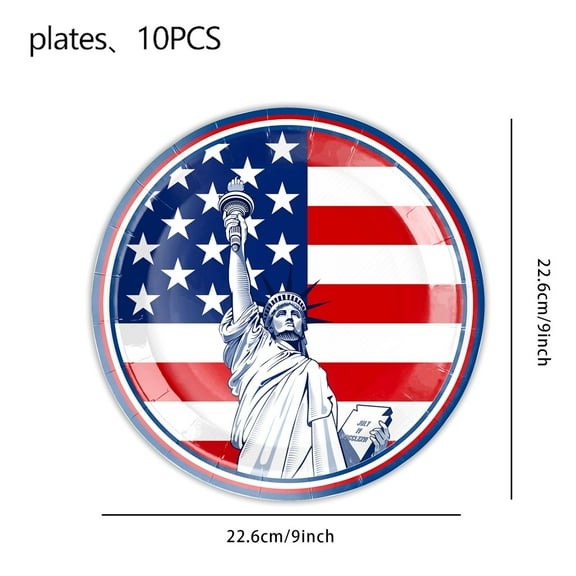 10-Piece Patriotic Independence Day Disposable Tableware Set – Red, White & Blue Star-Spangled Plates & Napkins for 4th of July Party, BBQ or Picnic, Easy Cleanup