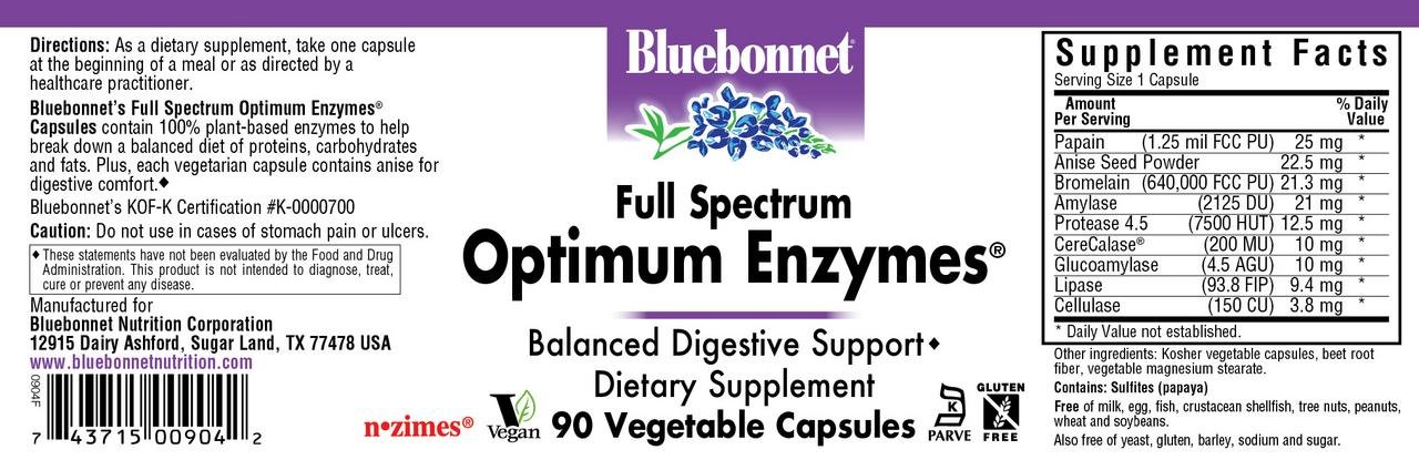 Bluebonnet Nutrition Full Spectrum Optimum Enzymes Vegetarian Capsules, 90 Count