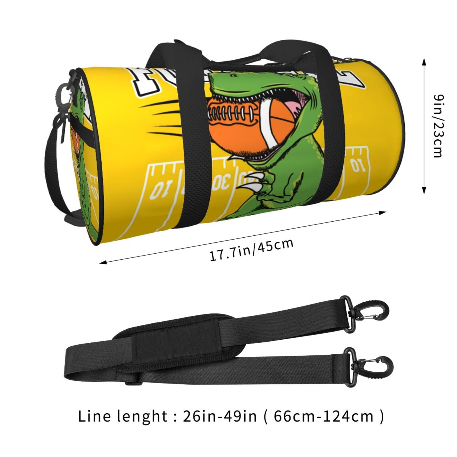 Vsdgher T-Rex Playing Football 45L Foldable Duffel Bag, Sports Gym Bag,Overnight Bag, Portable Weekender Bag for Airplanes