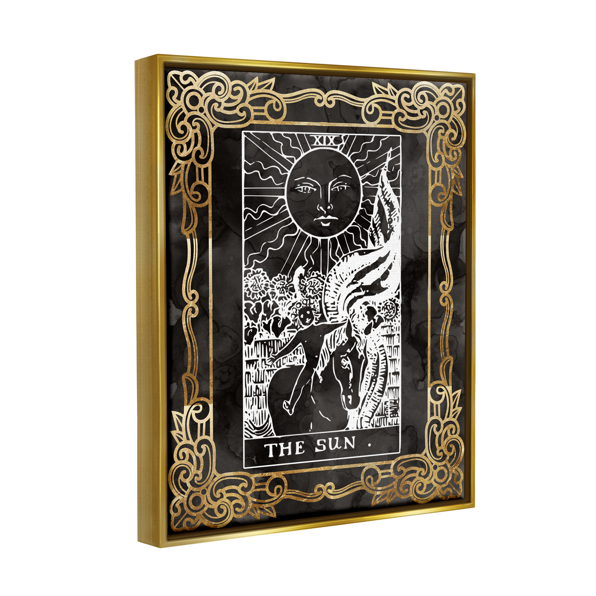 Stupell Industries Patterned Sun Tarot Landscape Painting Gold Floater Framed Canvas Art Print Wall Art, 17 x 21