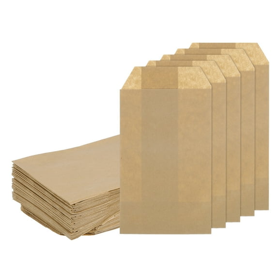 Uxcell 100Pcs Kraft Paper Treat Bags, 6" x 4" Greaseproof Kraft Candy Bags Flat Favor Bags Small Gift Bags Brown
