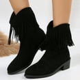 thumbnail image 2 of Tassel Mid Calf Cowgirl Boots for Women 2025 Fashion Fringe Suede Pointed Toe Slip on Winter Fall Dress Booties Black Size 5.5, 2 of 8
