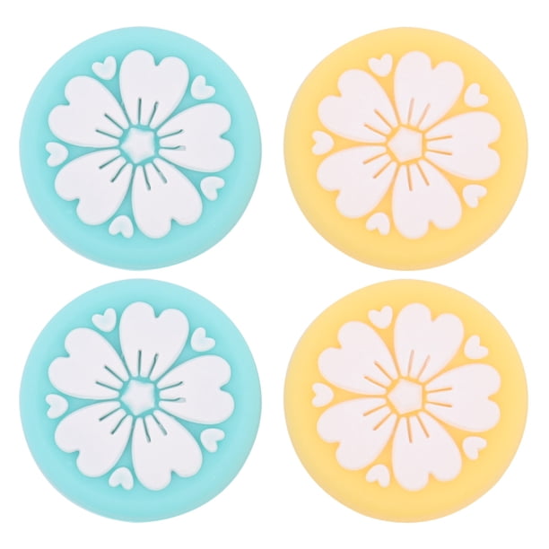 GOOHOCHY 4pcs Tapa protectora de silicona para joystick Cherry Blossom Joystick Grip Button Caps Cover Skin (amarillo y verde)