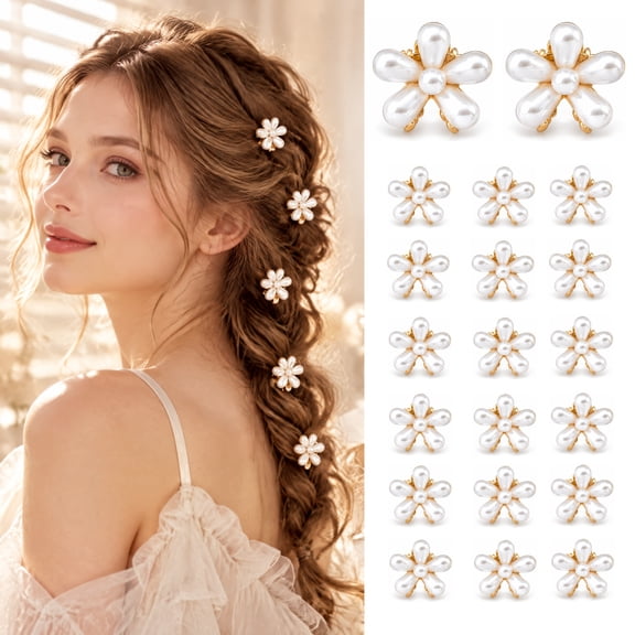 20 Pcs Mini Pearl Daisy Claw Clips, Non-Slip Floral Bangs Clips, Sweet Pearl Hair Accessories for Women, for Wedding & Daily Hairstyle