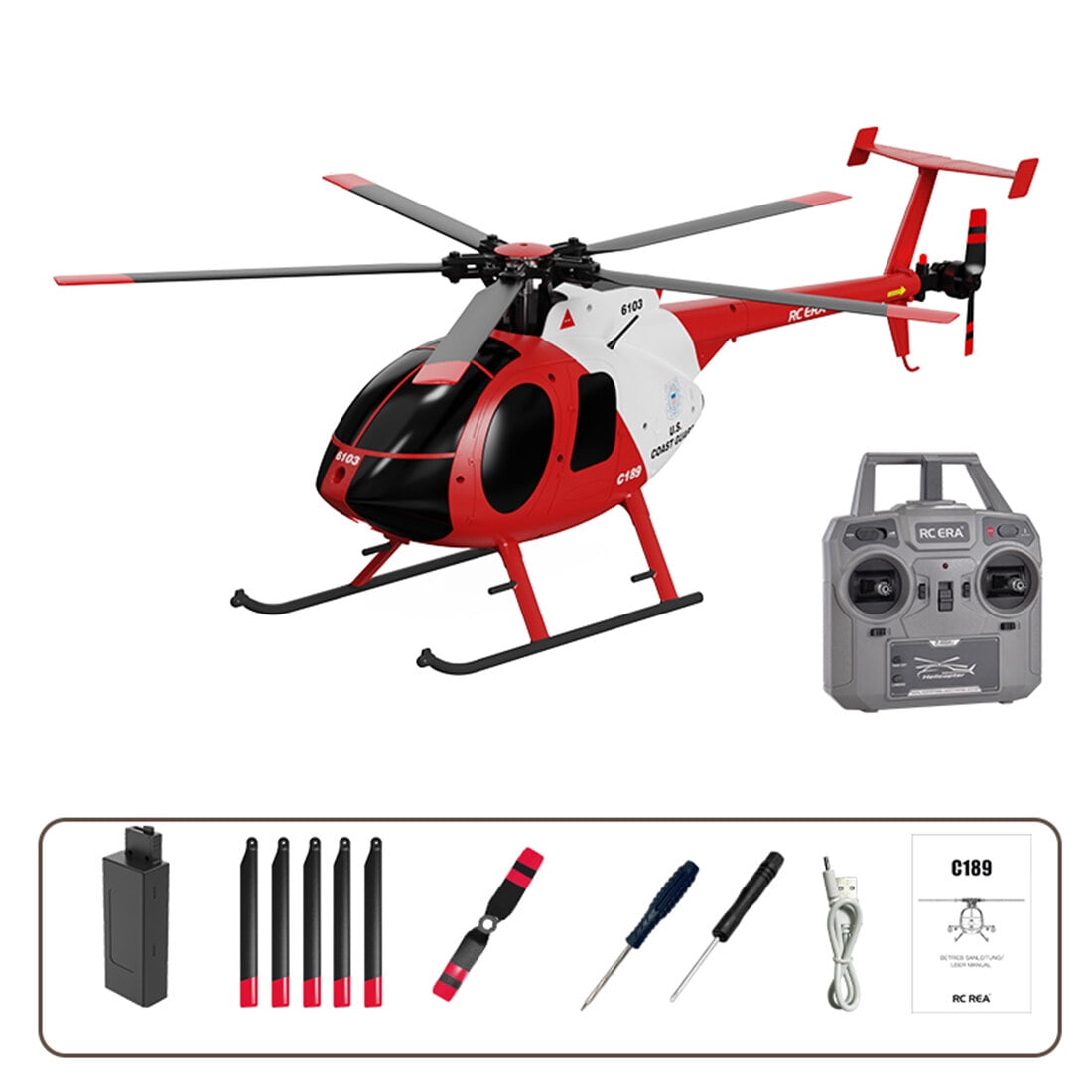 RC-ERA C189 MD500 Little Bird RC Helicopter 4CH 2.4G Brushless Aircraft with Altitude Hold, Optical Flow Option, 6 Axis Gyro, One Key Takeoff Landing, RTF for Adult Beginners - 1 Battery
