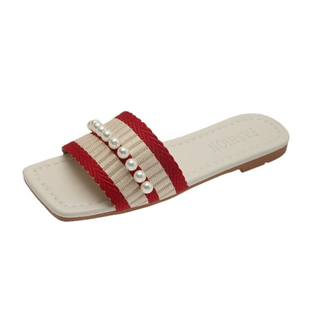 

2023 Summer Savings! WJSXC Womens Sandals Clearance Womens Versatile Shoes Comfortable Sandals Fashion Premium Casual Cool Bottom Slippers Red 5.5