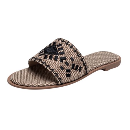 

TUOBARR Flat Slippers for Women Fashion Embroidered Flat Shoes Women s Slippers Wear Casual One-line Women s Sandals Black